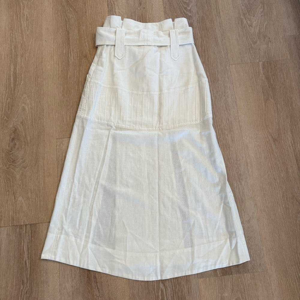 Teti Gio Linen White Paperbag Waist Slit Belt Midi Skirt Lagenlook Beachy Boho 4 - Picture 10 of 15